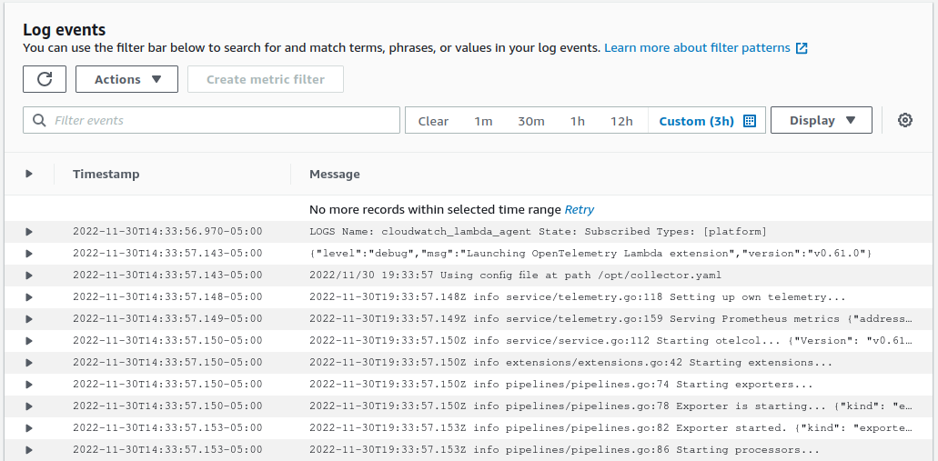 Figure 3.3 An example of logs from AWS CloudWatch