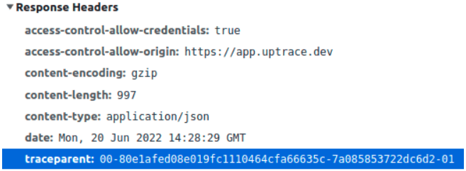 Figure 8.8 traceparent header in response